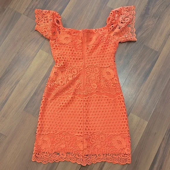 Lauren Ralph Lauren Lace Off The Shoulder Coral Color Dress, Lined Size 4 Petite - Picture 3 of 12